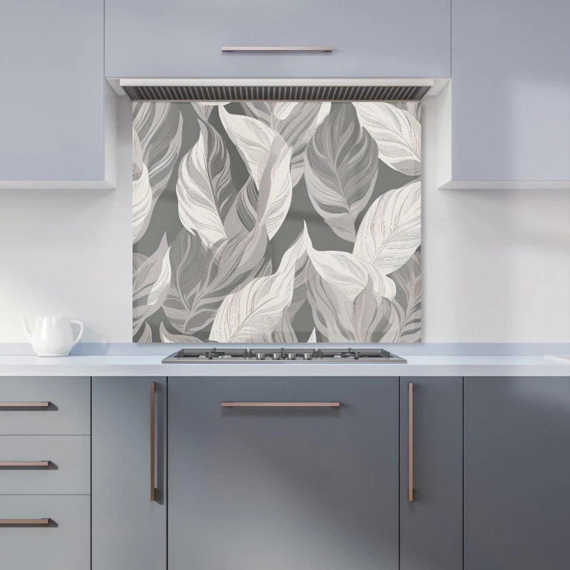 Image of Warren Reed - Designer Grey Floral Leaves Kitchen Splashback Size: 600mm x 750mm Grey Unisex 600mm x 750mm