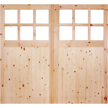 Image of External Glazed Unfinished Redwood 12 Lite Rebated Garage Door Pair - 2135 x 2135mm