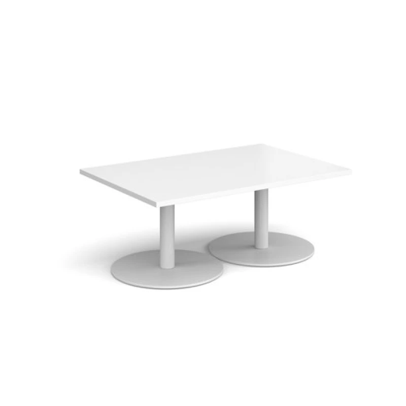 Image of Monza Rectangular Cafe and Bistro Coffee Table with Flat Round White Base - Top 1200mm x 800mm - White
