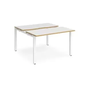 Image of Bench Desk 2 Person Starter Rectangular Desks 1200mm With Sliding Tops White/Oak Tops With White Frames 1200mm Depth Adapt