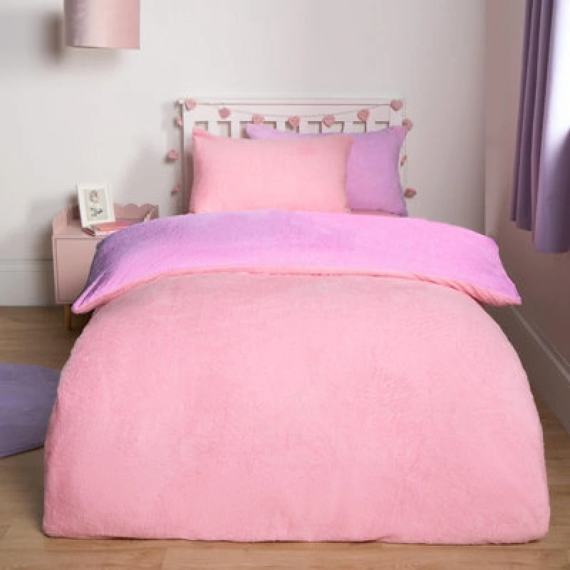 Image of OHS OHS Reversible Teddy Duvet Cover with Pillowcase in Lilac Size: Single Lilac Single Unisex 5027434222957