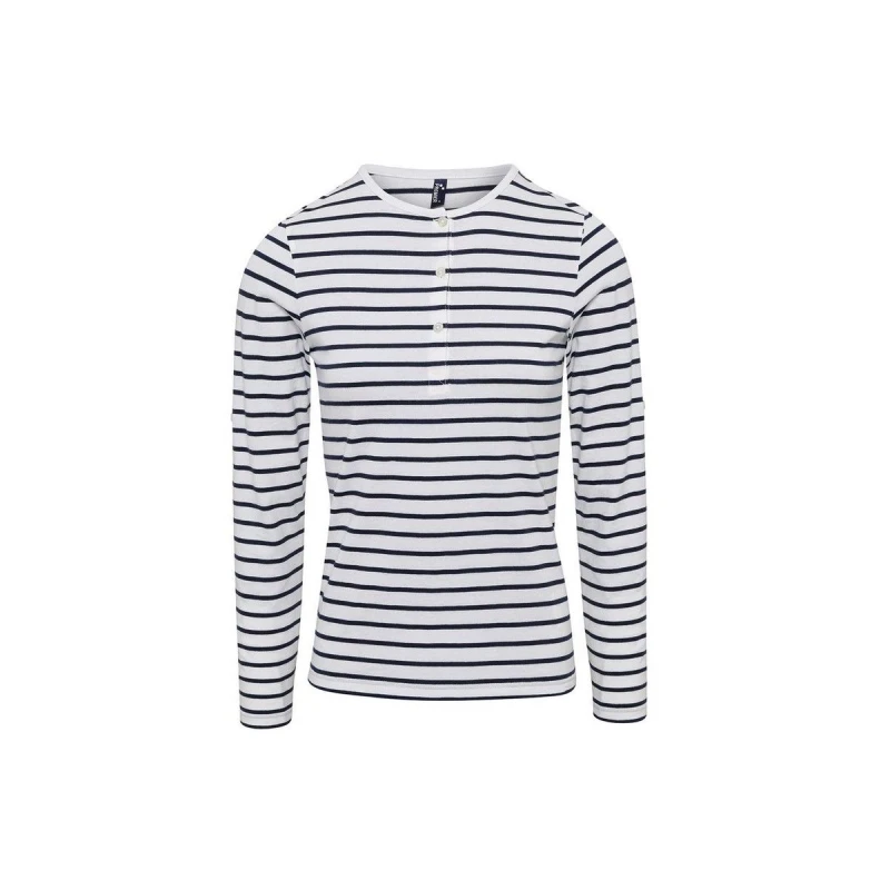 Image of Premier Long John Striped Roll Sleeve T-Shirt Off White female
