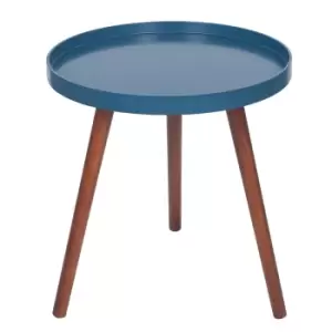 Image of Pacari Dark Pine Wooden Leg Round Side Table Sapphire Blue