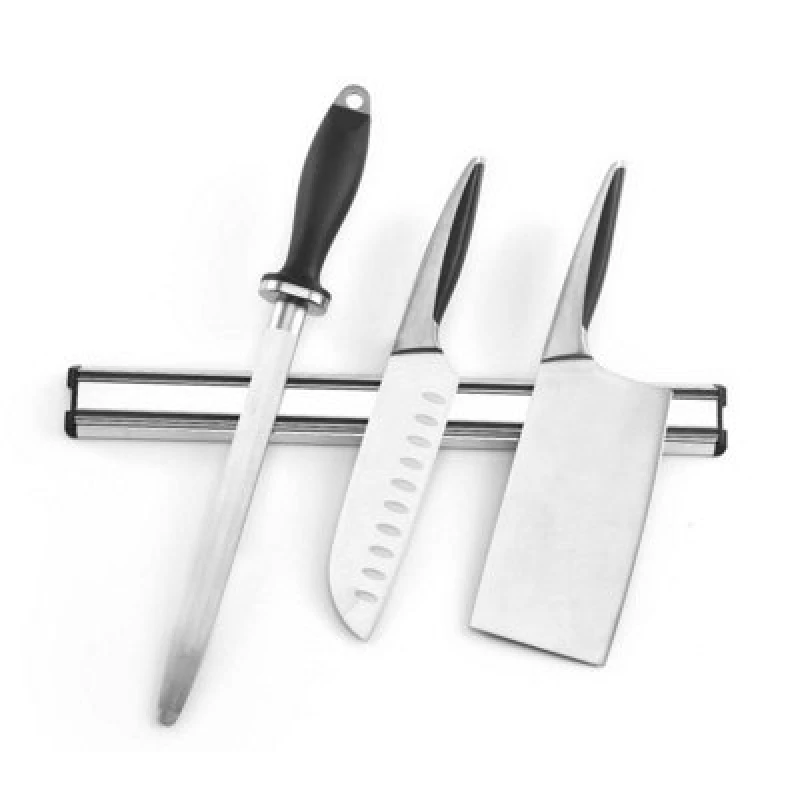 Image of Glim & Glam Kitchen Knife Rack Magnetic Utensil Holder Stainless Steel Strip Bar 45cm 2 Piece Set Silver unisex