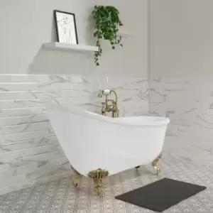 image of Freestanding Single Ended Roll Top Slipper Bath with Brushed Brass Feet 1620 x 730mm - Lunar