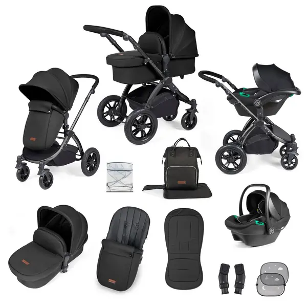 image of Ickle Bubba Stomp Luxe All-in-One I-Size Travel System - Black / Midnight / Black