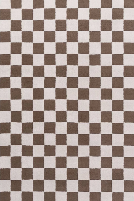 Image of THE RUGS Loft Checkered Living Room Area Rug & Runners Soft Pile in Taupe Size: 80cm x 150cm Taupe Unisex 80cm x 150 cm