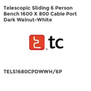 image of TC Group Telescopic Sliding 6 Person Bench 1600 x 800 Cable Port Dark Walnut-Whi