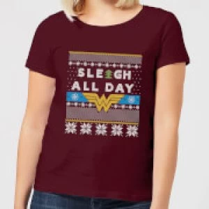 Image of Wonder Woman 'Sleigh All Day Womens Christmas T-Shirt - Burgundy - XXL