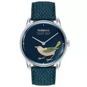 image of August Berg x Morris & Co Indigo Silver Strawberry Thief Bird Indigo Perlon 30Mm Watch M1STB0630E16VID