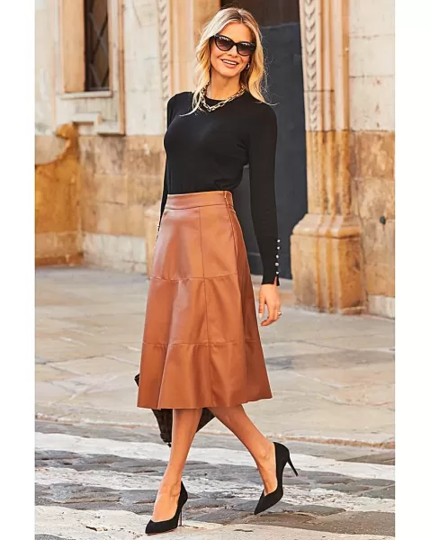 image of Sosandar Leather Look Panel Midi Skirt