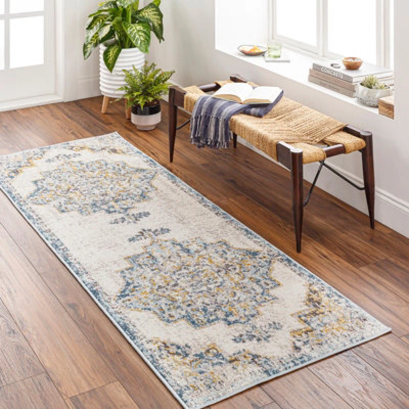 Image of Livabliss Vintage Oriental Boho Sky Blue Agra Runner Rug 80 X 220 Cm - Easy Care, Non Shedding, Ideal For Hallway Or Beside The Bed