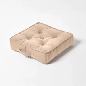 Image of Rajput Ribbed Cotton Floor Cushion Beige - Natural - Homescapes