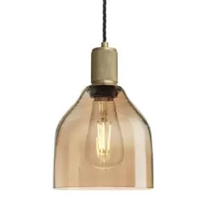 image of Industville Knurled Tinted Glass Cone Pendant Light in Amber with Holder