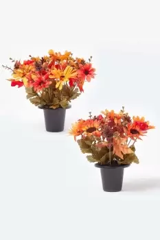 Image of Set of 2 Autumnal Artificial Flowers in Grave Vases