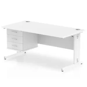 Image of Impulse 1600 Rectangle White Cable Managed Leg Desk White 1 x 3 Drawer