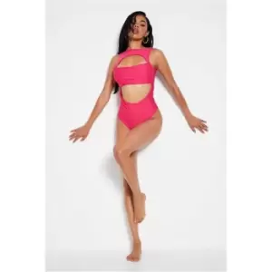 I Saw It First Pink Cut Out High Neck Swimsuit - Pink