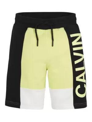 Image of Calvin Klein Jeans Boys Colour Block Logo Jogger Shorts - Yellow Lime - 8 Years