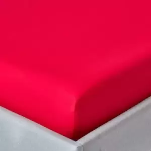 Image of HOMESCAPES Red Egyptian Cotton Deep Fitted Sheet 200 Thread Count, Double - Red - Red