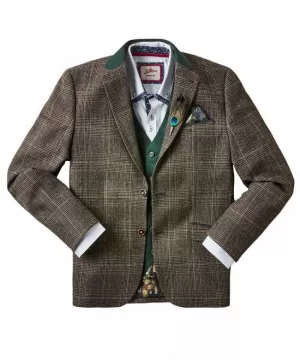 Image of Joe Browns Wonderful Winter Check Blazer - Green, Size 38, Men