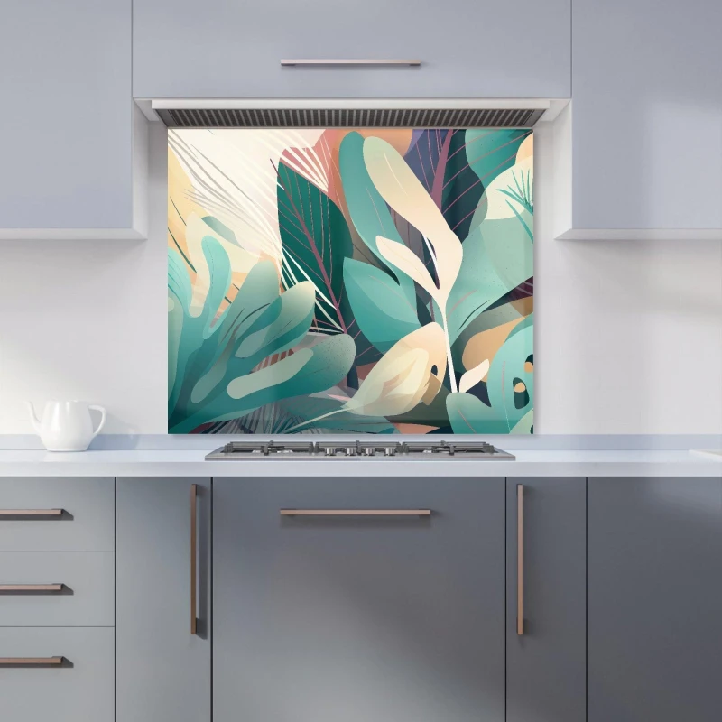 Image of Warren Reed - Designer Abstract Tropical Leaves Kitchen Splashback in Green Size: 600mm x 750mm Green Unisex 600mm x 750mm