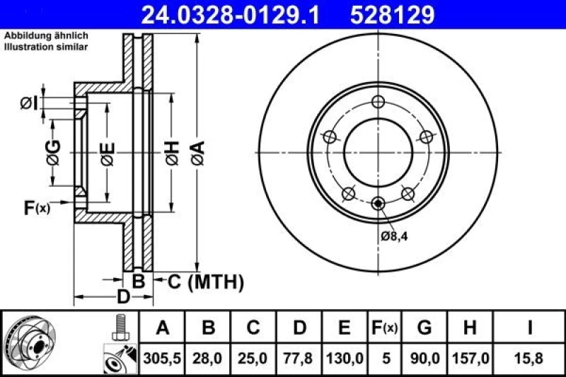 Image of ATE 24.0328-0129.1 Brake disc Vented, Coated, with bolts/screws Brake Disc (82)
