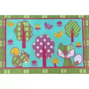 Image of Country Club - Forest Glaze Pink Green Duck Egg Kids Childrens Bedroom Playroom Floor Mat / Non-Slip Rug - Green