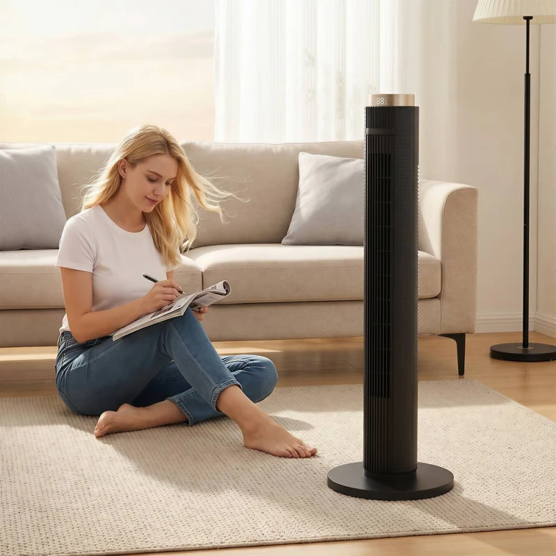 Image of HOMCOM Tower Fan, Standing Floor Fan with Remote Control in Black Unisex