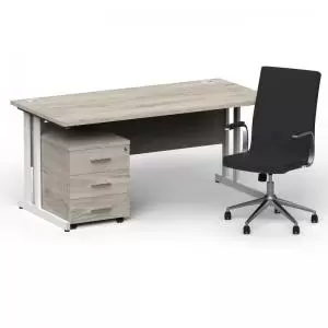 Image of Impulse 1600800 White Cant Desk Grey Oak 3 Dr Mobile Ped & Ezra
