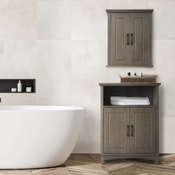 Image of Teamson Home - Russell Wooden Bathroom Free Standing Storage Cabinet Unit 33cm x 66cm x 87 Salt Oak EHF-F0013 - Salt Oak