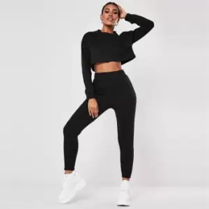 Missguided Petite Crop Sweat Jogger Coord - Black