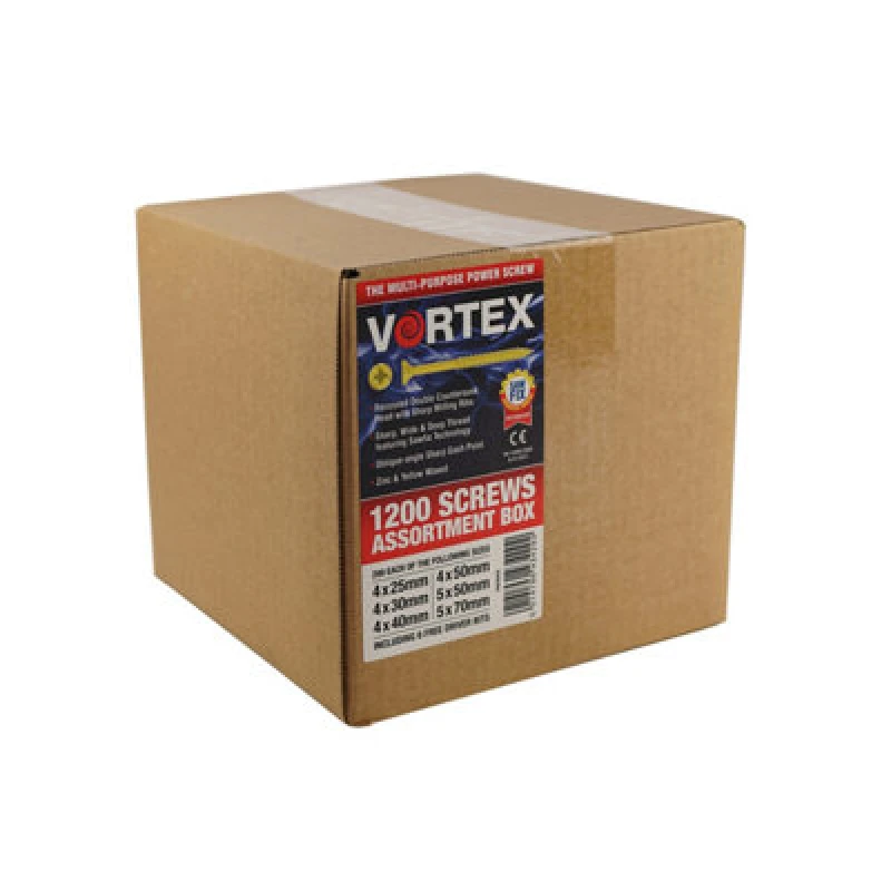 Image of Vortex High-Performance Multi Purpose Woodscrews Zyp Ce - 1200 Pce Assortment Box -