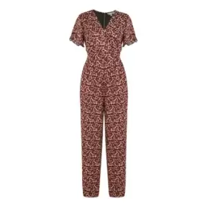 image of Yumi Burgundy Lurex Leopard Wrap Jumpsuit - Red