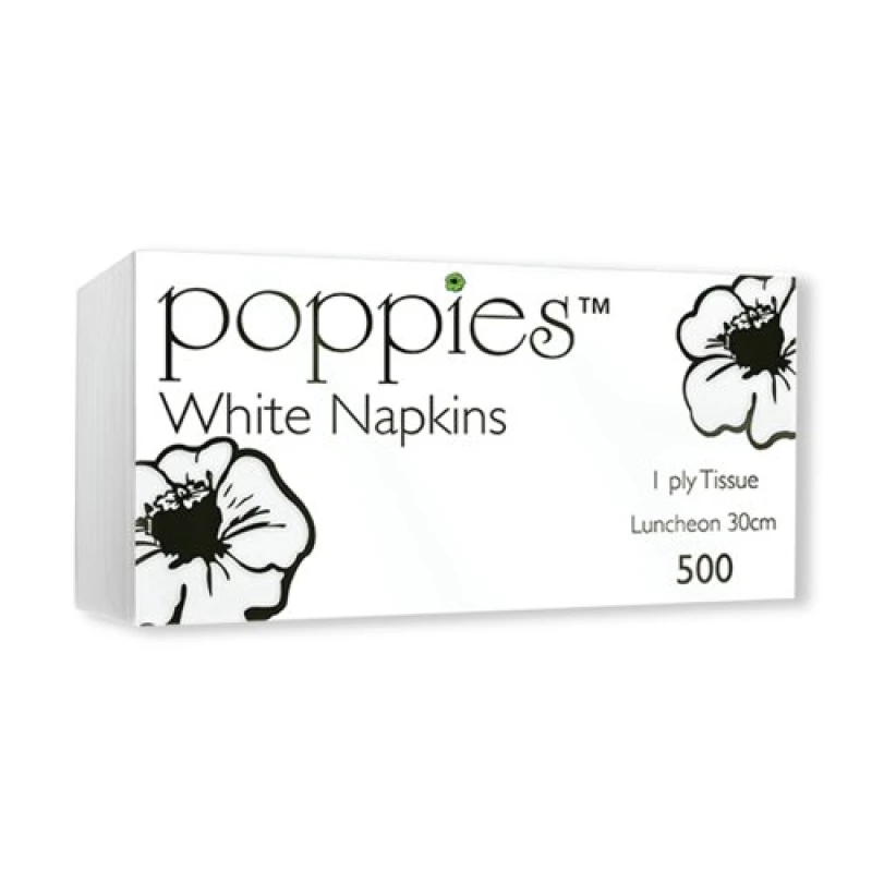 Image of Poppies Poppies Napkins 1-Ply 30cm White (Pack of 500) 3014WHSGL 3014WHSGL