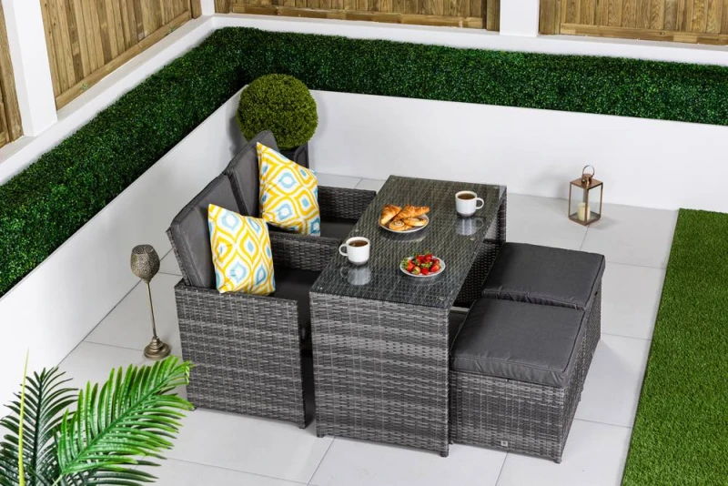 Image of Thats Furniture Cube Rattan Bistro Table & Chairs Set 2 - 4 Seater in Grey Grey Unisex