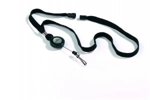 Image of Durable Textile Lanyard With Badge Reel Black Pack of 10 822301