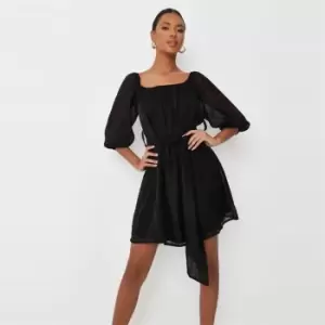 image of Missguided Square Neck Belted Dress - Black