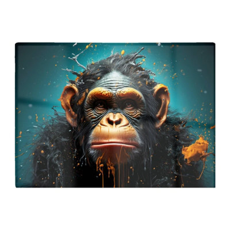 Image of Warren Reed Designer Monkey Face Splashart Blue Glass Chopping Board