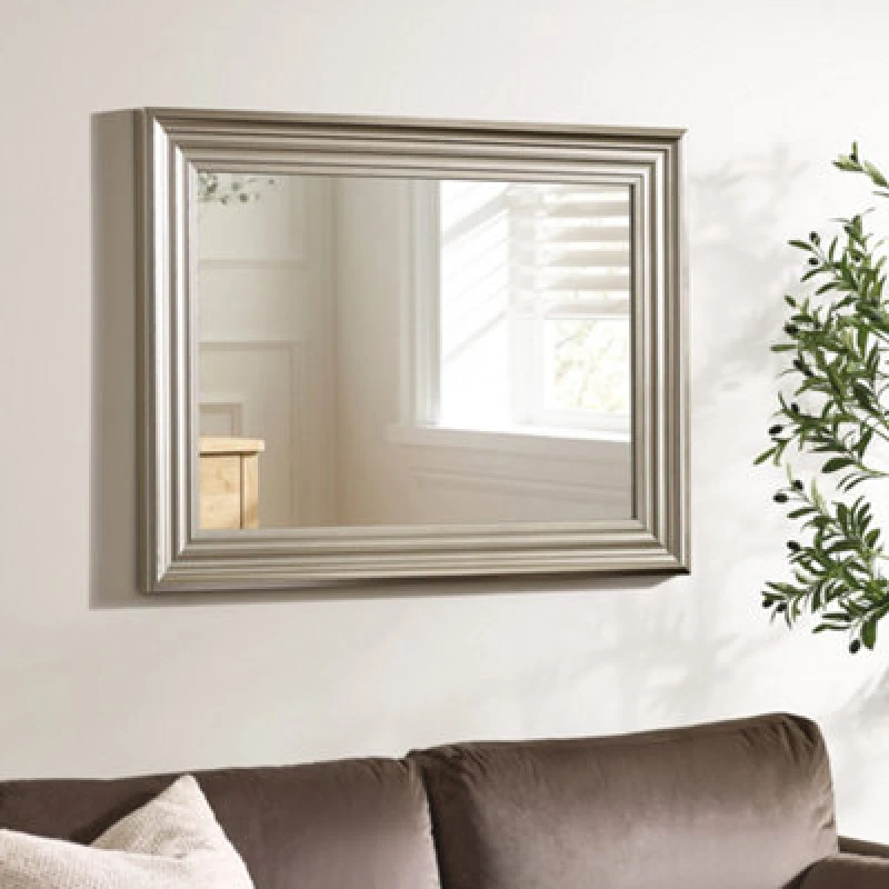 Image of Julian Bowen Tokyo Pewter Wall Mirror, Plastic Frame, Rectangular, Wall Mounted, Horizontal Or Veritcal, 85 X 65 X 3.5Cm