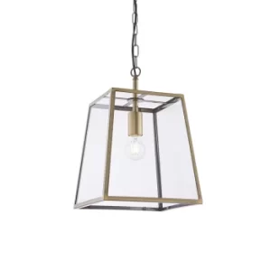 image of Hurst Single Pendant Light Matt Antique Brass Plate, Clear Glass