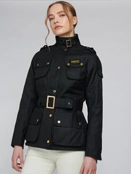 Image of Barbour International Belted Wax Jacket - Black, Size 10, Women