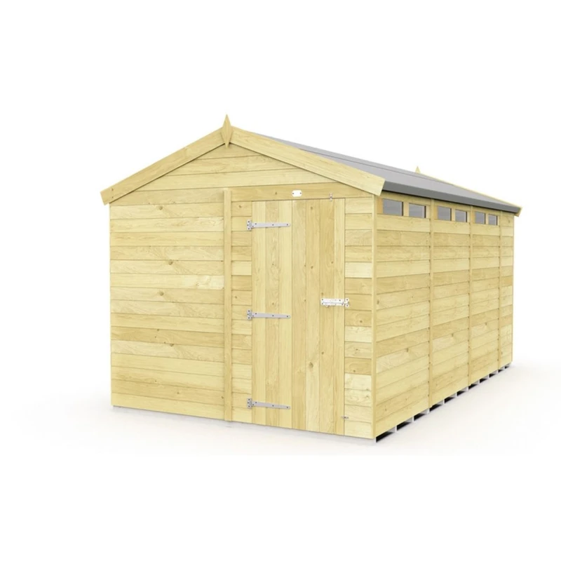 Image of Buttercup Farm 8 x 15 Feet Apex Security Shed - Single Door - L454 x W231 x H217cm in Brown Brown Unisex