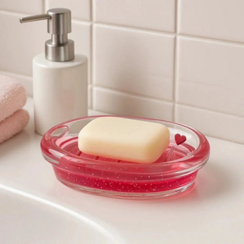 Image of Premier Housewares Acrylic Hearts Soap Dish, Floating Heart Feature Red