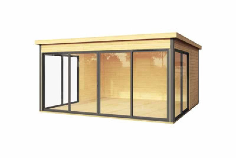 Image of Lasita Maja Domeo 5 + Domeo 5 Al Pack Iso-Log Cabin, Wooden Garden Room, Timber Summerhouse, Home Office - L437.6 X W437.6 X H239.4 Cm