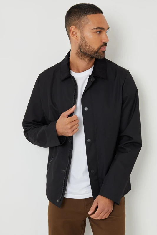 Image of Threadbare Showerproof Corduroy Collar Jacket - Black XL