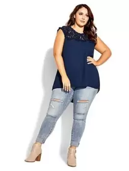 Image of City Chic Hi Lo Angel Top - Navy, Size 16, Women