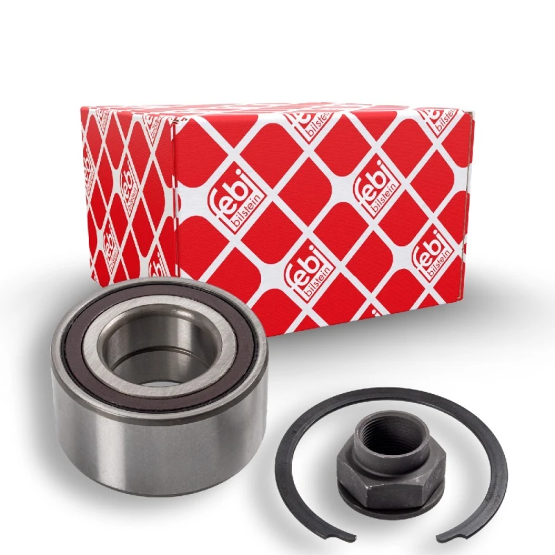Image of FEBI BILSTEIN 36967 Wheel bearing kit with axle nut, Front Axle Right, with retaining ring Wheel Bearing Kit (654)