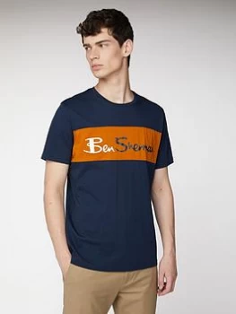 Image of Ben Sherman Sports Cut And Sew Branded Tee- Dark Navy, Size L, Men