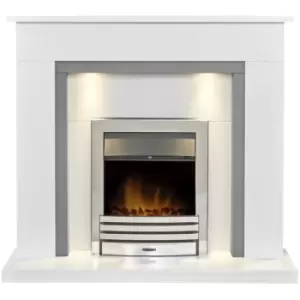 image of Adam - Genoa Fireplace in Pure White & Grey with Downlights & Eclipse Electric Fire in Chrome, 48 Inch