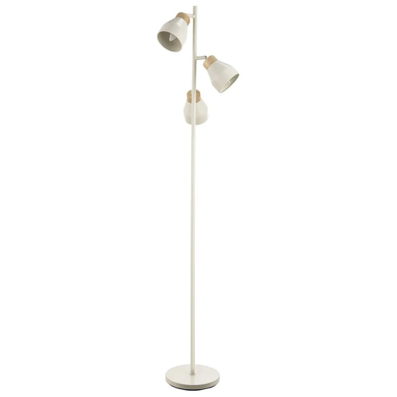 Image of Happy Homewares Muted Dove Grey Scandinavian Triple Spot Floor Lamp with Wooden Trim in Light Grey Light Grey Unisex